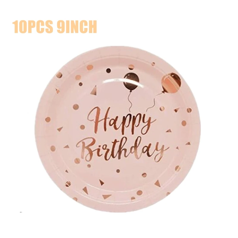 Rose Gold Birthday Party Decorations Disposable Tableware Paper Plates Cup Girls Rose Gold Party Supplies