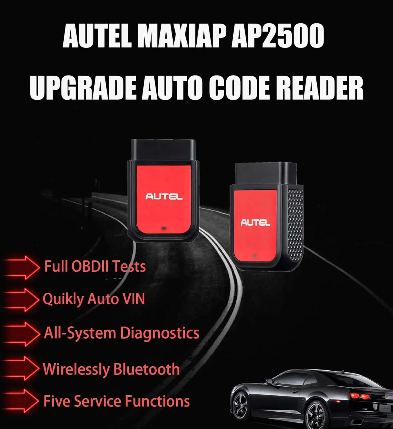 MaxiAP AP2500 Bluetooth OBD2 Code Reader, 5+ Functions, 45+ Brands, Free App for Android/iOS