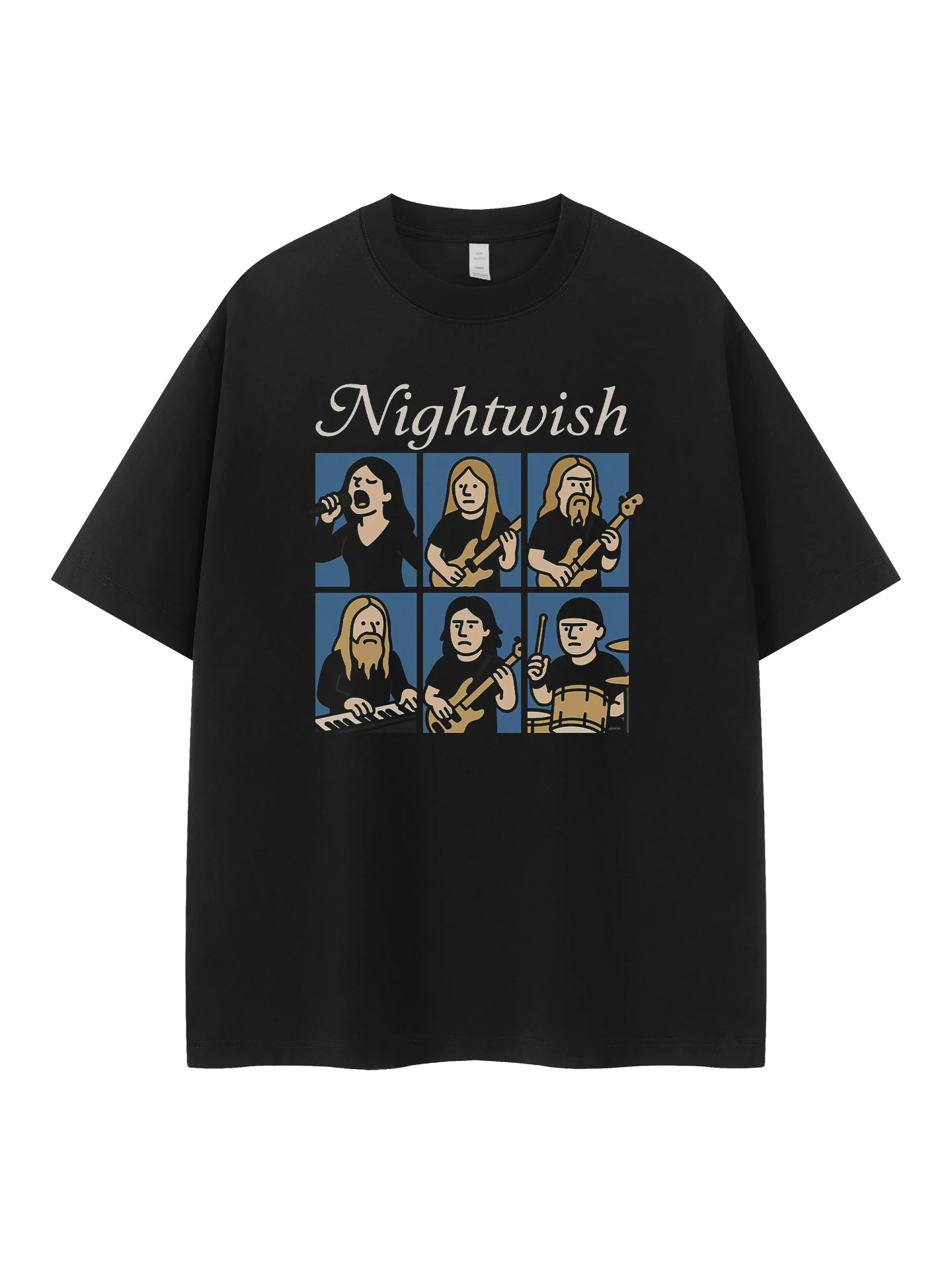 Nightwish Band Vintage American Streetwear Loose Fit round Neck Short Sleeve T-Shirt Pure Cotton Music Rock Printed Casual Top