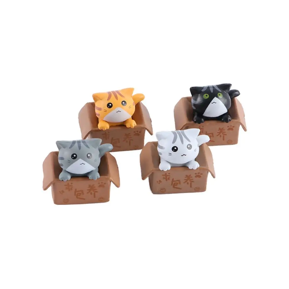 Miniatures Statue DIY Miniatures Cartoon Crafts PVC Kitten Kitty Model Poor Box Cat Car Figurine Small Statue