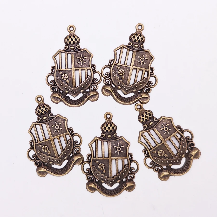 GraceAngie 15PCS Badge Shape Charms Antique Bronze Zinc Alloy School Logo Pendant Necklace Bracelet Jewelry Making Accessory