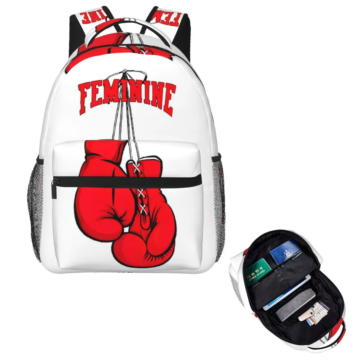 

FEMININE Boxing Gloves Student Backpack School Bag Hiking Travel Daypack for Boys Girls Fashion Bookbag Shoulder Bags