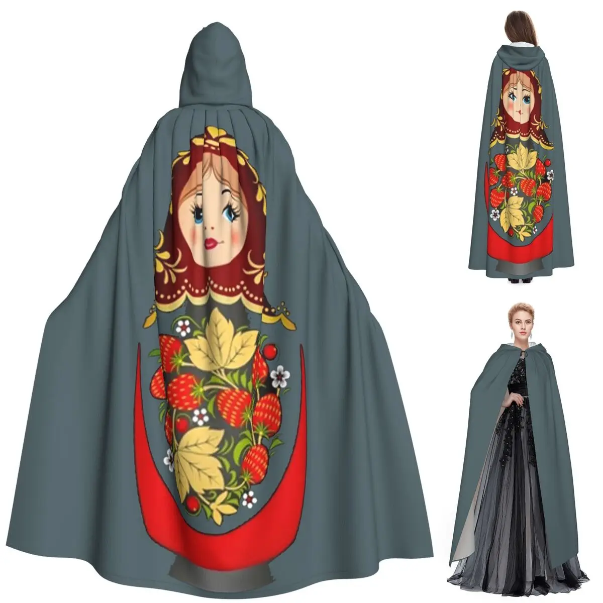 

Матрешка, русская матрешка, длинный плащ с капюшоном, средневековый костюм ведьмы, накидка для косплея, Хэллоуин, вечеринка для взрослых, унисекс