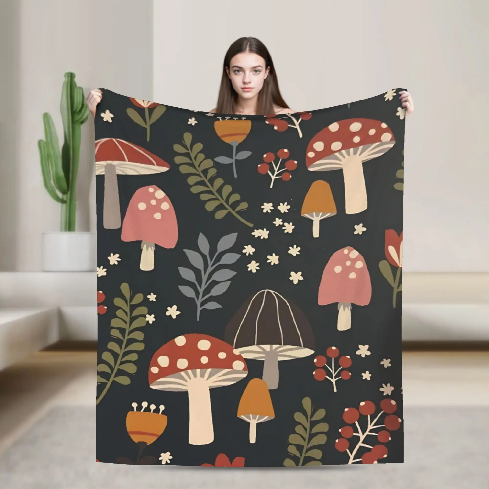 

Cartoon Colorful Forest Mushroom Blankets Fuzzy Novelty Warm Throw Blanket for Bed Sofa Spring/Autumn