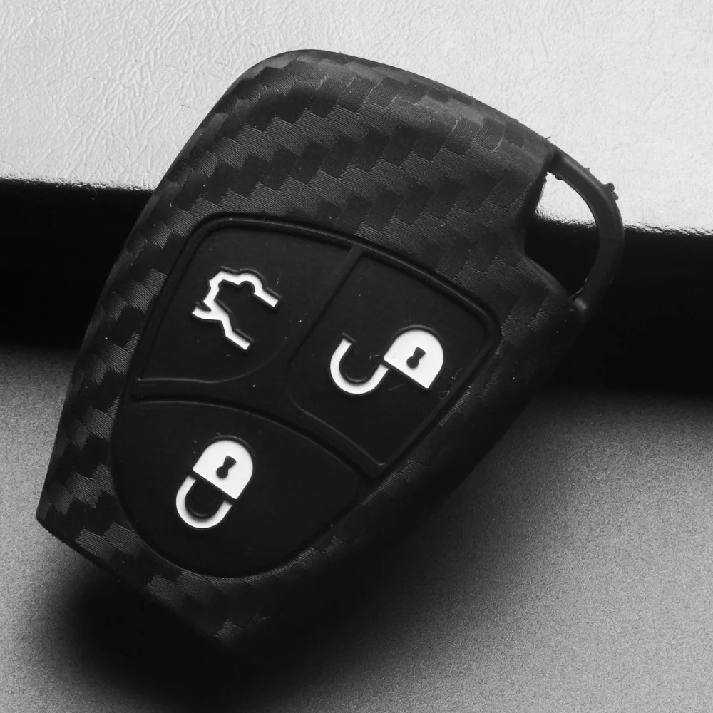 jingyuqin Remote Car Key Case Cover Carbon Fiber Patten Silicone For Mercedes Benz B C E ML S CLK CL 3 Buttons