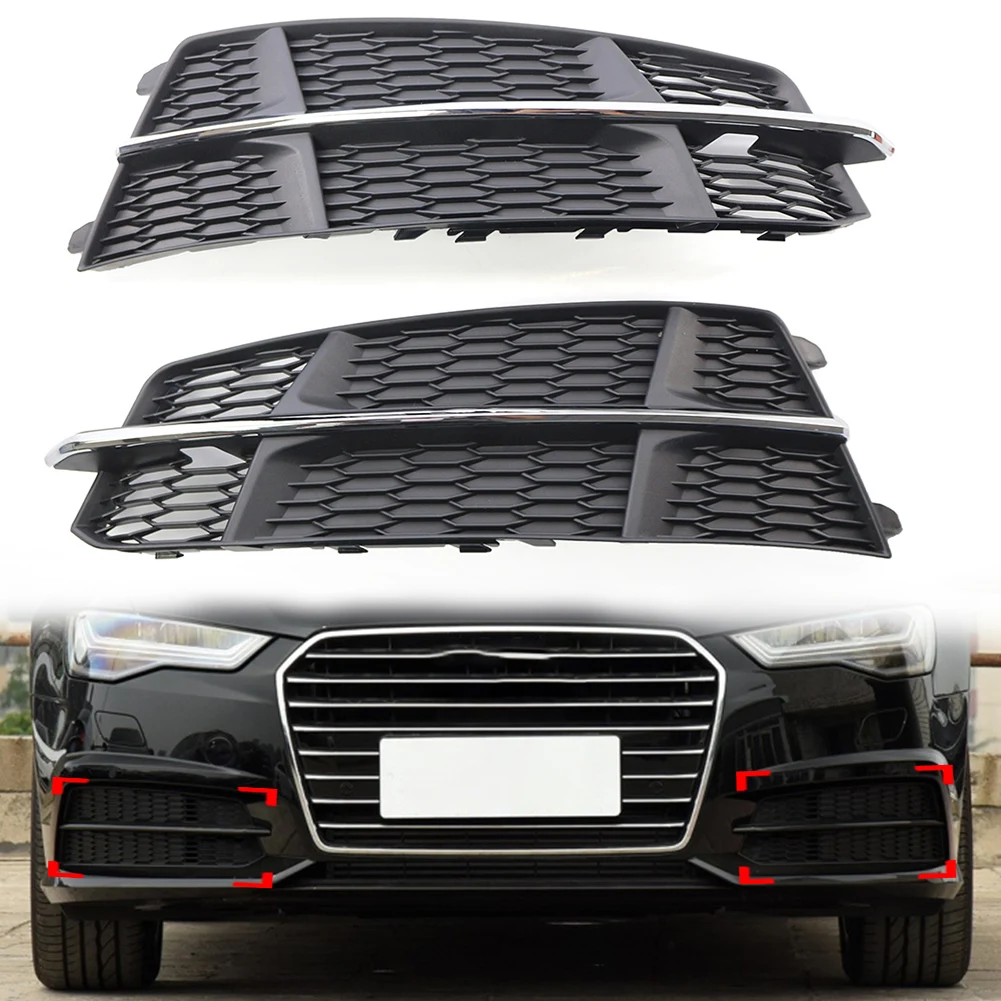 

2Pcs Black Chrome Car Front Bumper Lower Side Grille Left & Right For Audi A6 C7 S-Line 2014 2015 2016 2017 2018