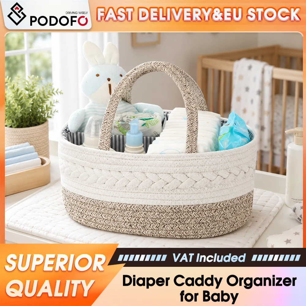 Podofo Cesto portaoggetti in corda di cotone per pannolini, 15L 9W 7H, cesto portaoggetti multifunzionale riutilizzabile per forniture per bambini, pi