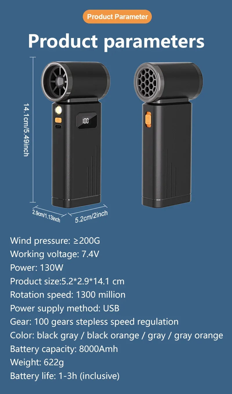 Lenovo Handstaubsauger 2-in-1 Saug- und Blasfunktion Hochgeschwindigkeits-USB-Ladung Digitales Display Mini Tragbarer Hochleistungs-Outdoor-Ventilator – Detail 11