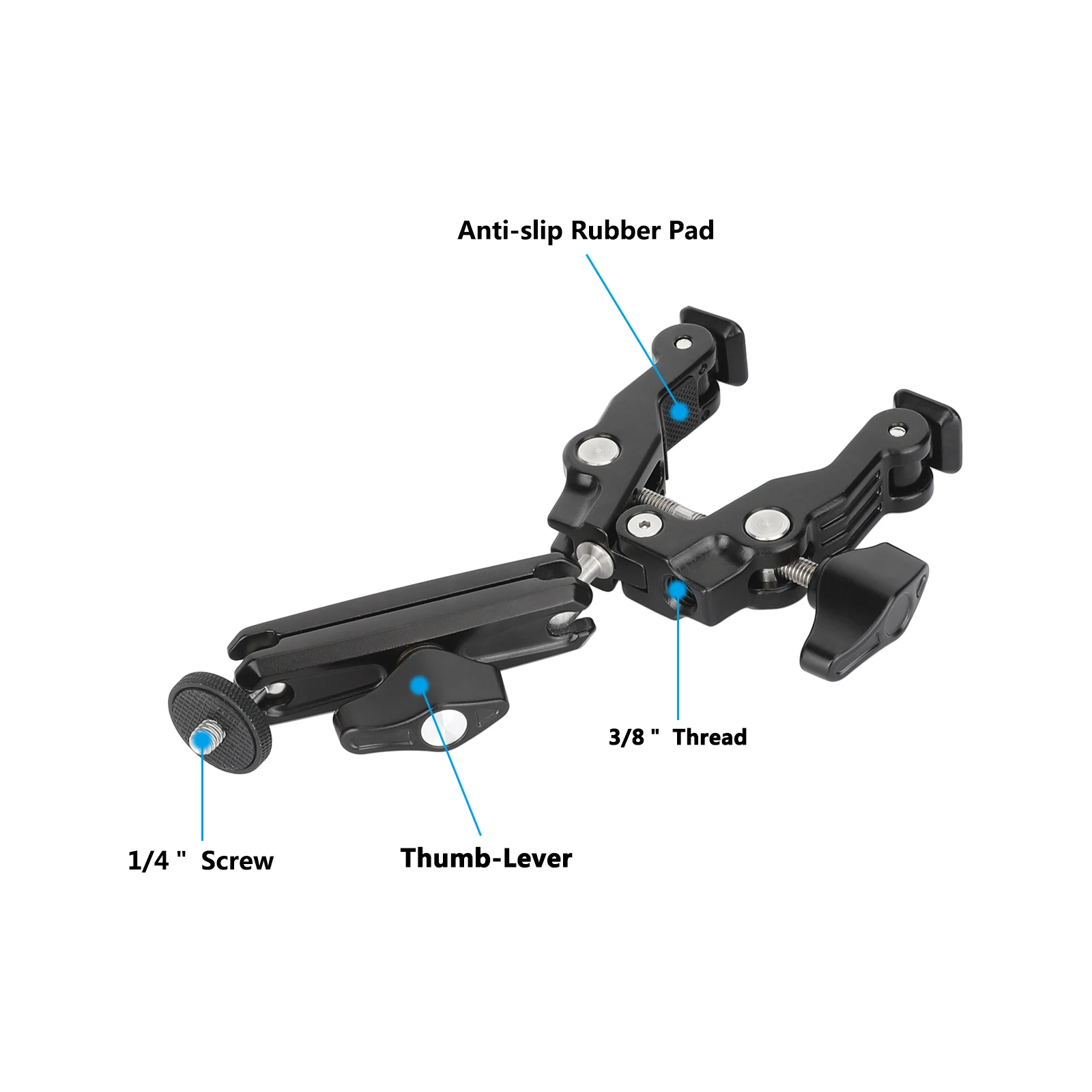 HDRIG Super Clamp with Double 360° Ball Head Magic Arm & 1/4'' 3/8'' Hole for Phone Video Mount Camera Monitor LED Light Mic