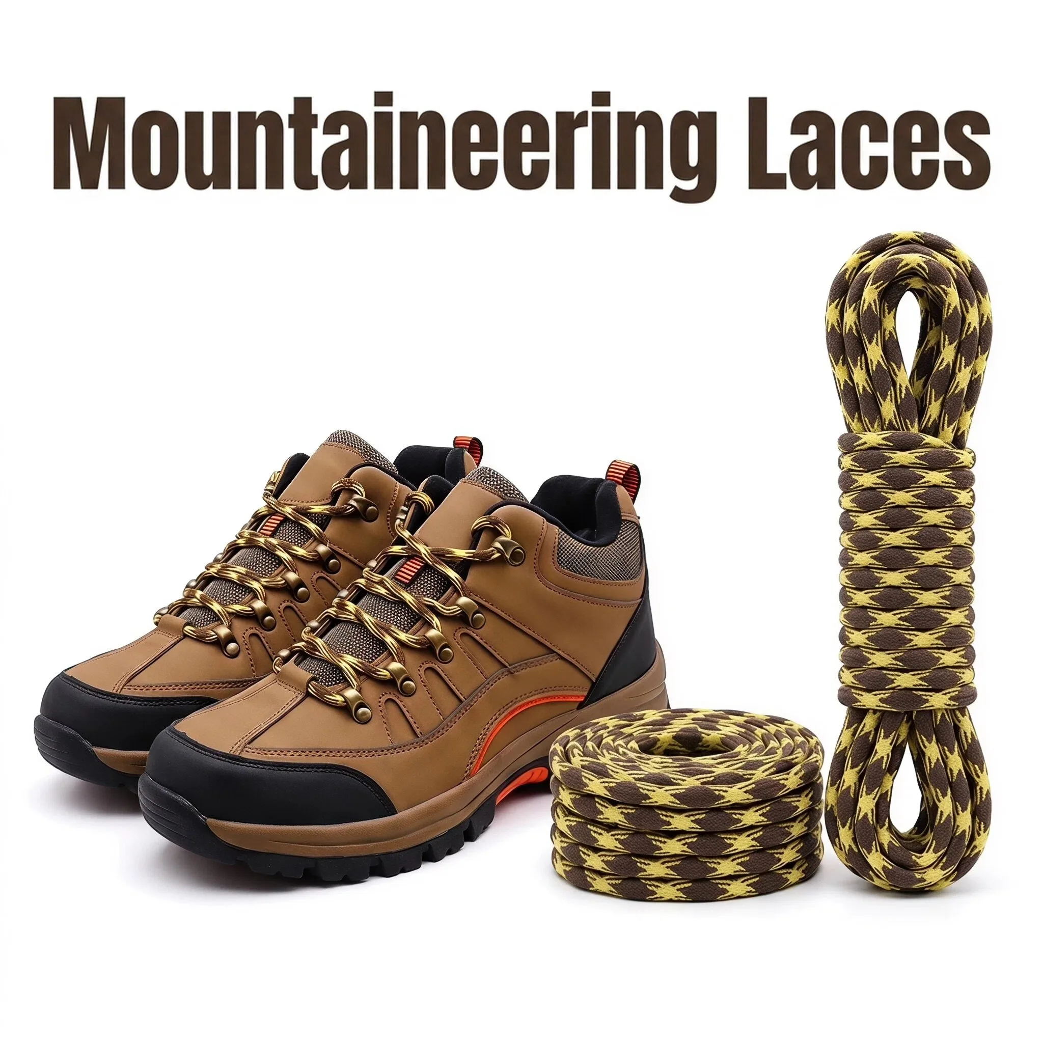 2Pairs Outdoor Heavy Duty Round Boot Laces, Wear‑Resistant Polyester Shoe Strings for Hiking Trekking Mountaineering Work Boots