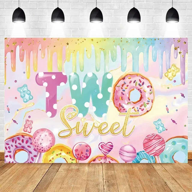 Cartoon Lollipop Sweet Donut Candy Photography Background Children Birthday Party Decoration Rainbow Candy Theme Background