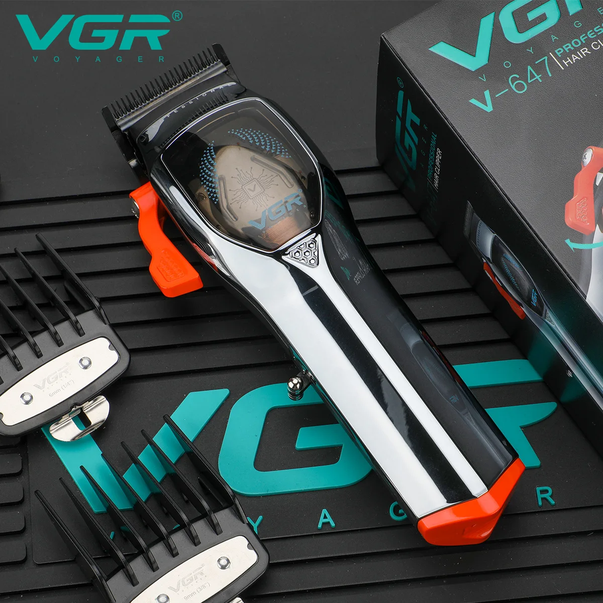 ماكينة قص الشعر VGR 9000 دورة في الدقيقة ماكينة قص كهروميكانيكية مغناطيسية قوية مع قاعدة شاشة LCD رقمية ترويسة V-647