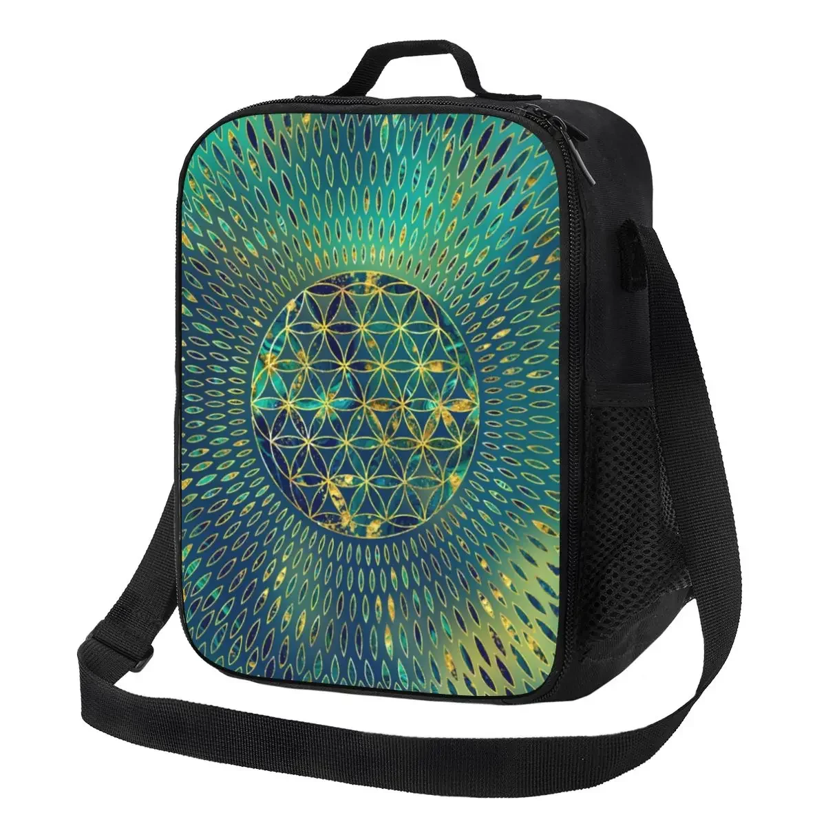 

Flower Of Life Marble And Gold Insulated Lunch Bags for Outdoor Picnic Mandala Portable Thermal Cooler Lunch Box Women Kids