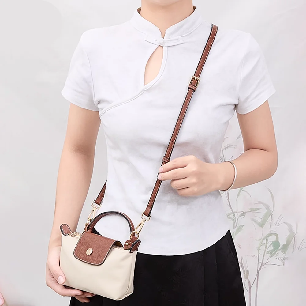 For LONGCHAMP Mocha Terra Mini Bag Strap Cowhide Leather Adjustable Strap Punching Free Buckle Bag Modification Accessories