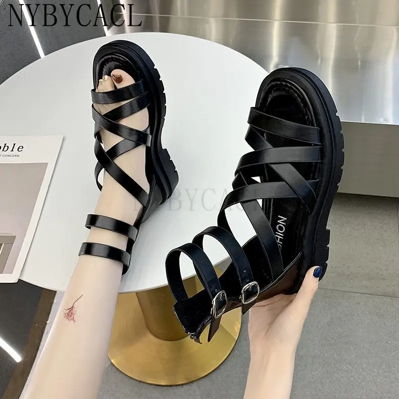 

New Summer Black Fashion Street Women Zipper Sandals Roman Style Sandals Women Open Toe Women's Chunky Shoes zapatos plataforma