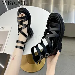 New Summer Black Fashion Street Women Zipper Sandals Roman Style Sandals Women Open Toe Women's Chunky Shoes zapatos plataforma