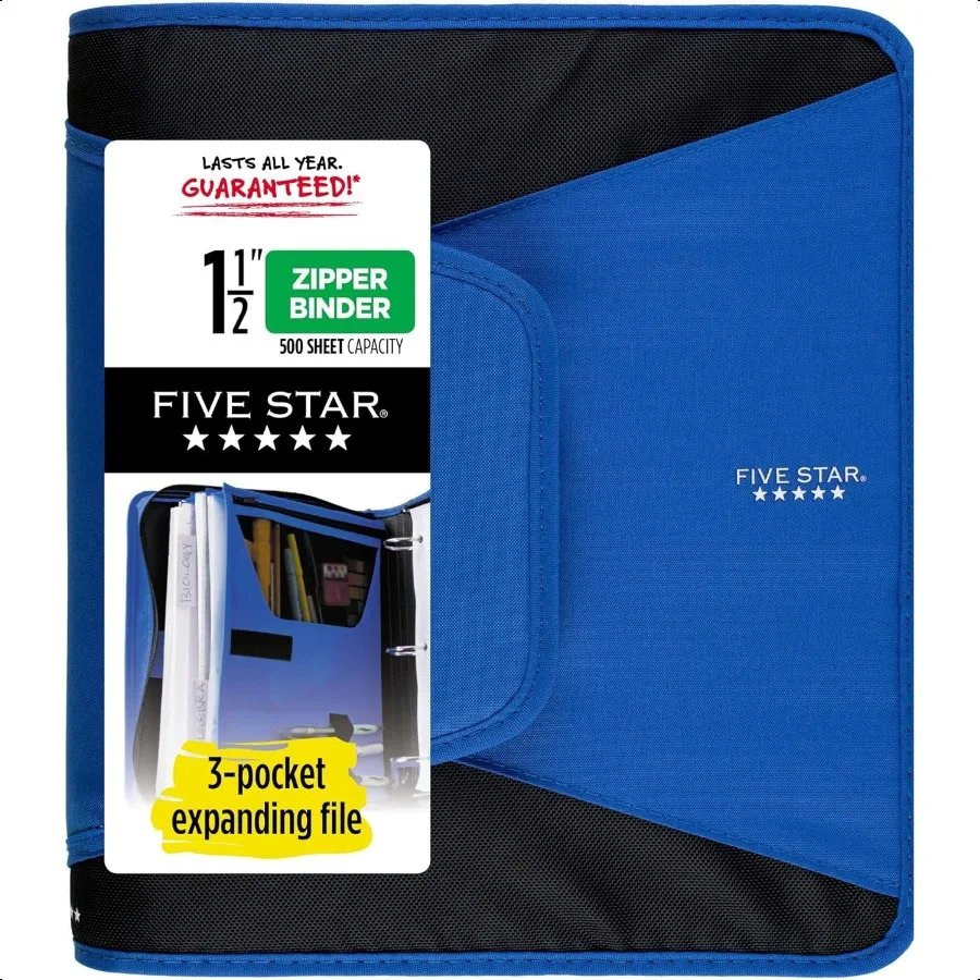 

Папка на молнии 11, 2-дюймовая папка с 3 кольцами и круглыми кольцами, 3 кармана, расширяющаяся папка, емкость 500 листов, синий 72202