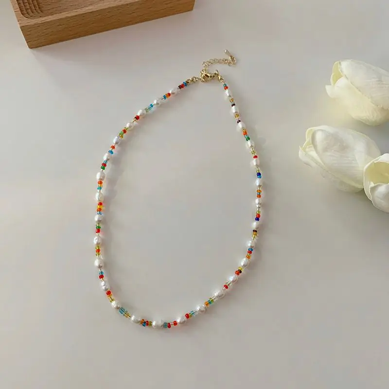 

New Trendy Colorful Crystal Natural Freshwater Pearl 14K Gold Filled Ladies Chains Necklace Jewelry For Women Cheap Gifts