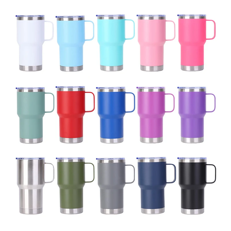 Bouteille Thermos de voiture en acier inoxydable, gobelet avec couvercle à poignée, tasse à café de voyage isolée, Double paroi, garde la boisson chaude/froide, 20oz/30oz