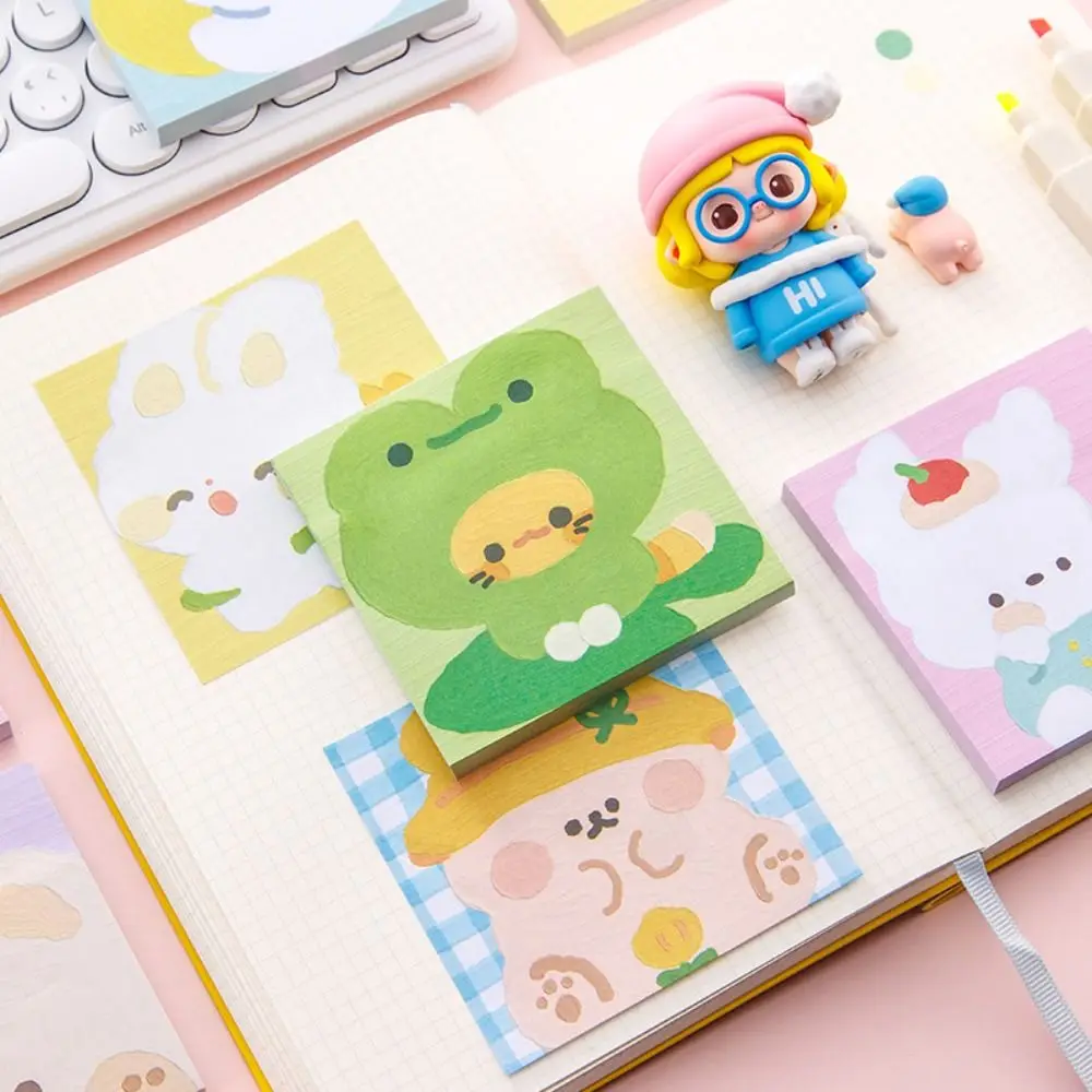 80 Sheets/Pack Square Animals Oil Painting Sticky Notes Cute Animals Ins N Times Sticky Notes Bear Rabbit Cartoon Memo Pad