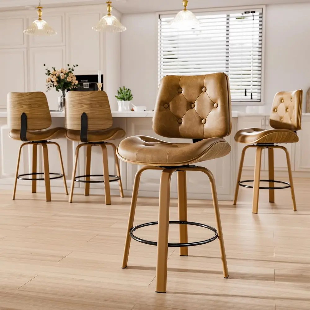 

Bar Stools Set of 4, 26 Inch Counter Height Stools for Kitchen Island, Swivel Barstools with Bentwood Back and Metal Legs, Butt