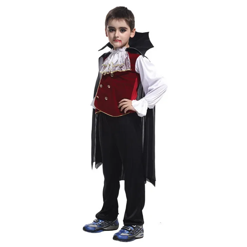 Schwarz-Rotes Vampirkostüm für Kinder, Jungen und Mädchen, 2-Stil-Cosplay-Outfit mit Dreizack-Tattoo-Aufklebern für Halloween-Feier – Detail 3