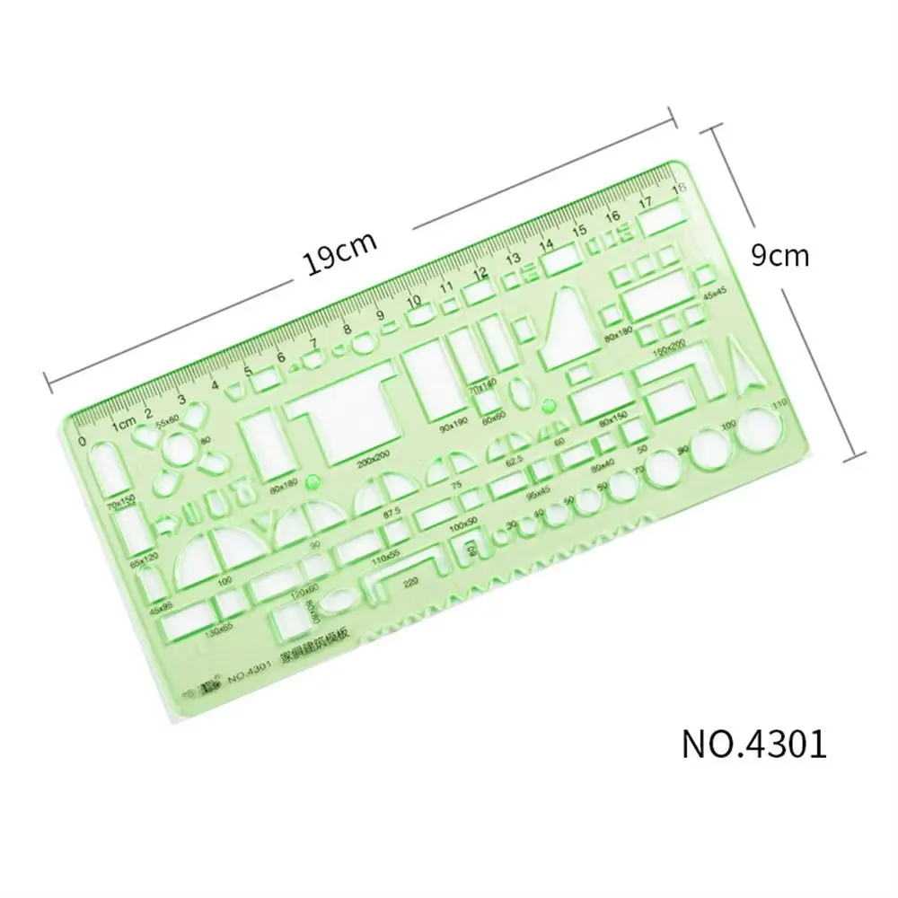 Penggaris 17 gaya penggaris plastik hijau, alat ukur stensil penggaris lengkung menggambar untuk pelajar