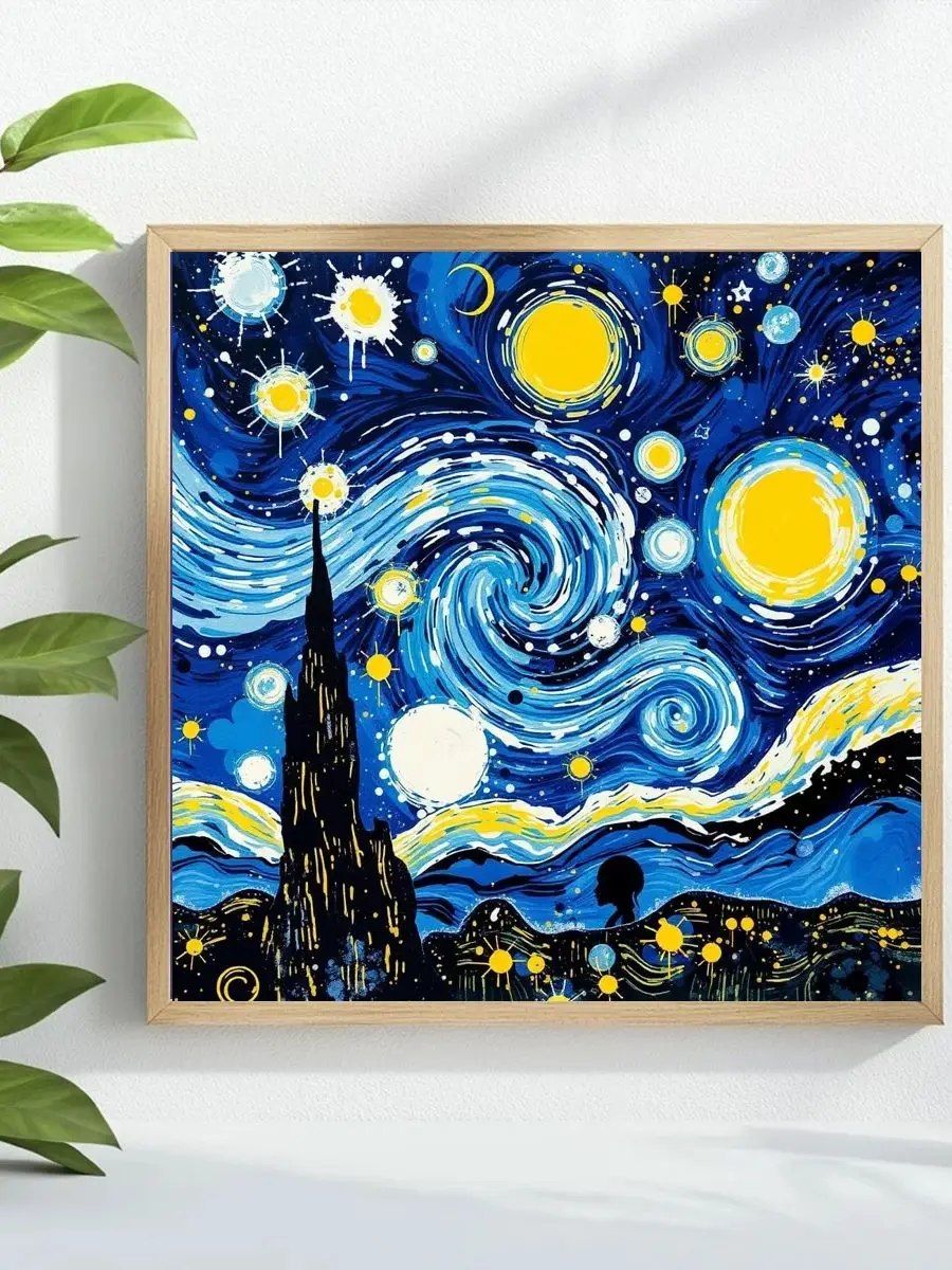 1 Stück 40X40CM/15,74 Zoll Van Gogh's Sternennacht Kreuzstich-Set DIY-Kit 11CT/14CT Neuheit Vollstickerei mit Öko-Baumwollfaden – Detail 1