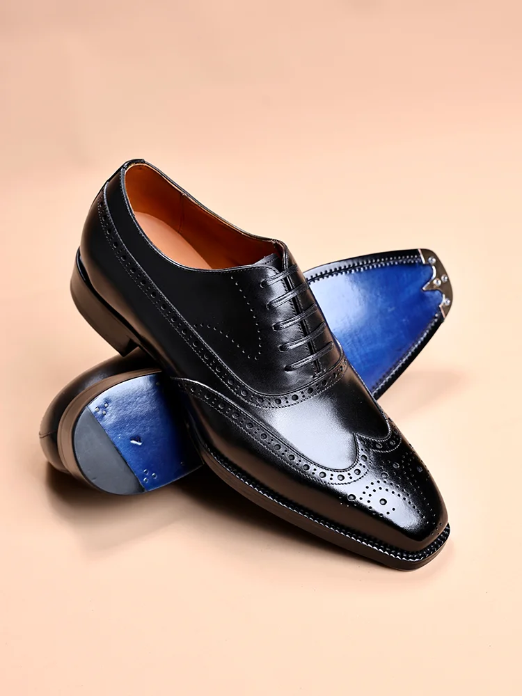 

British Style Men Brogues Handcrafted Genuine Leather Business Formal Party Oxford Shoes Groom Luxury Dress Wedding Shoes