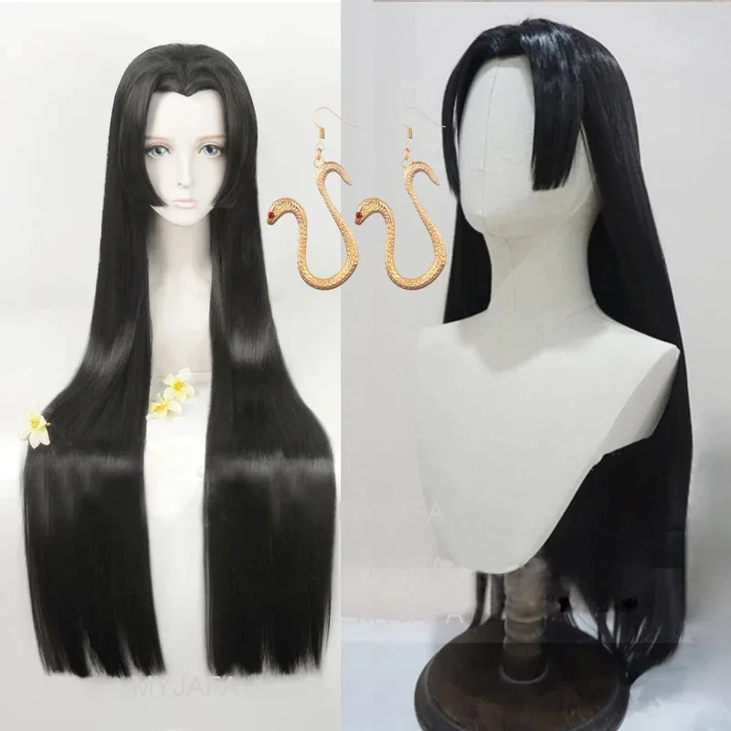 

Высокое качество аниме Боа Хэнкок косплей парик длинные черные прямые термостойкие парики из синтетических волос + шапочка для парика + серьги