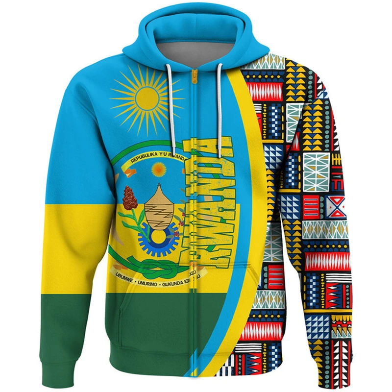 Negara Afrika ditempel kaus grafis kaus bertudung anak laki-laki kasual bendera peta Dashiki Zip Up Hoodie untuk pakaian pria Atasan Emblem Nasional