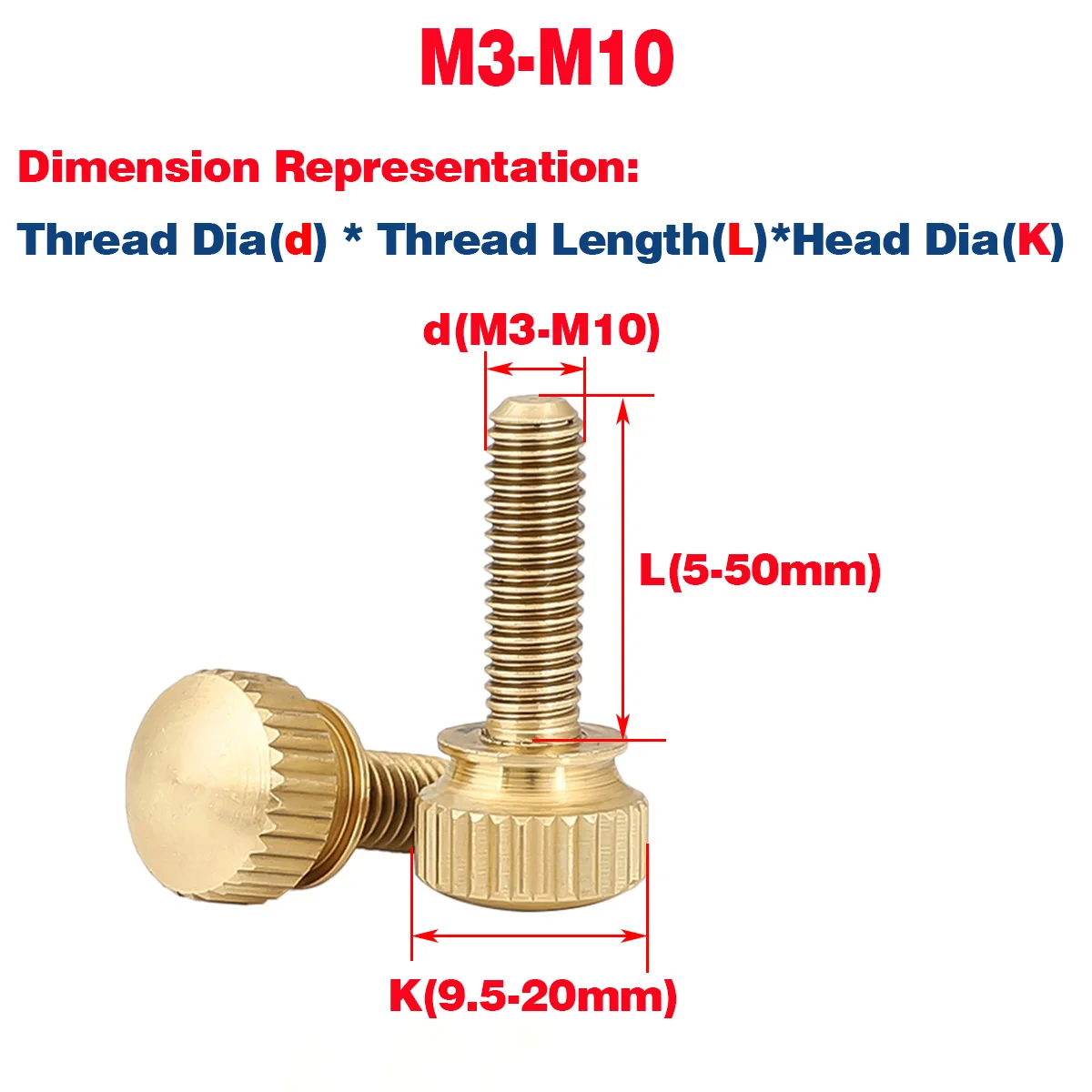 

Knurled Thumb Nut / Screw Brass High/Double Layer Head Hand-tightened Bolt M3-10