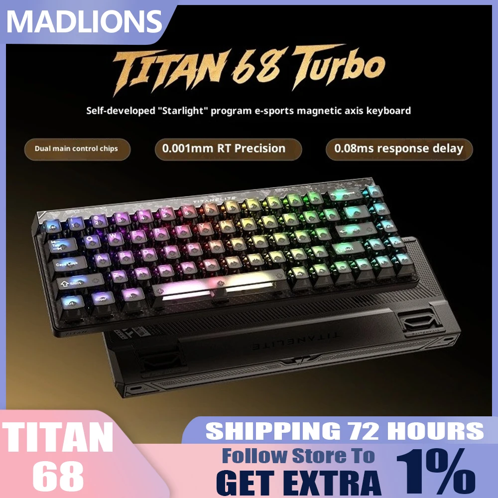 

New FGG MADLIONS TITAN68 Turbo ESports Hall Effect Keyboard Wired Magnetic Switch RT0.001mm Gaming Keyboard Gamer PC Accessories