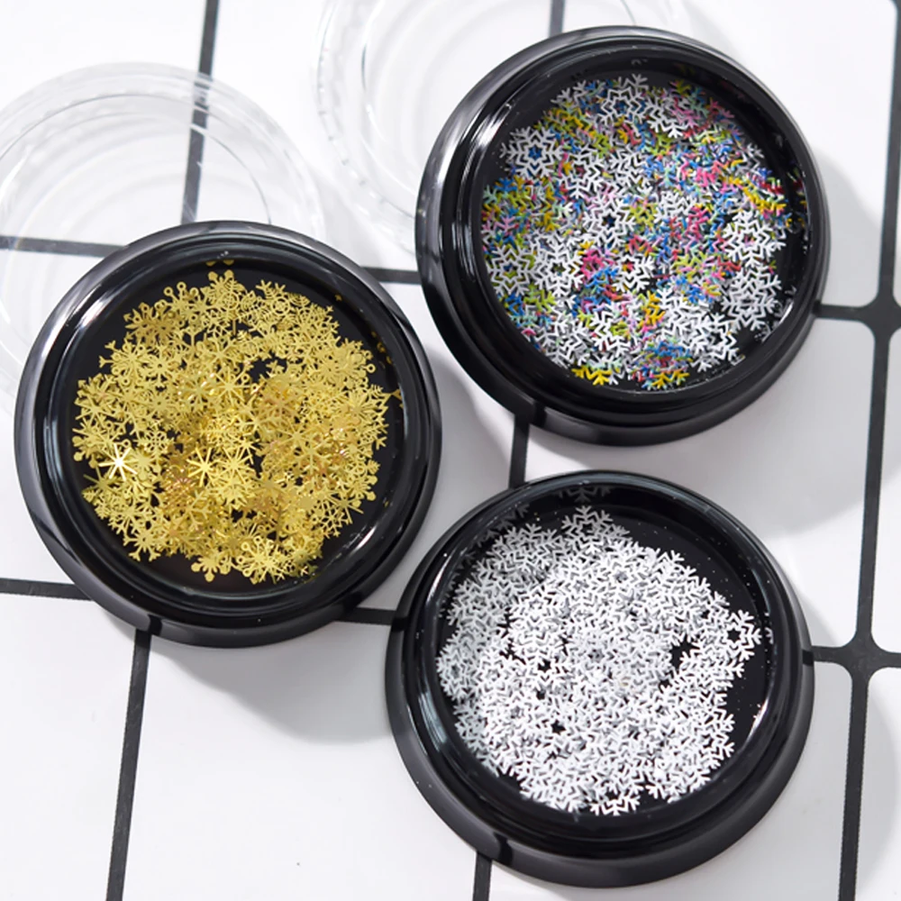 1Jar Schneeflocken Nagel Glitzer Pailletten Ausgehöhlte Nagelkunst Paillette Weihnachten Weiße Schneeflocken Weihnachten Flitter Maniküre Zubehör