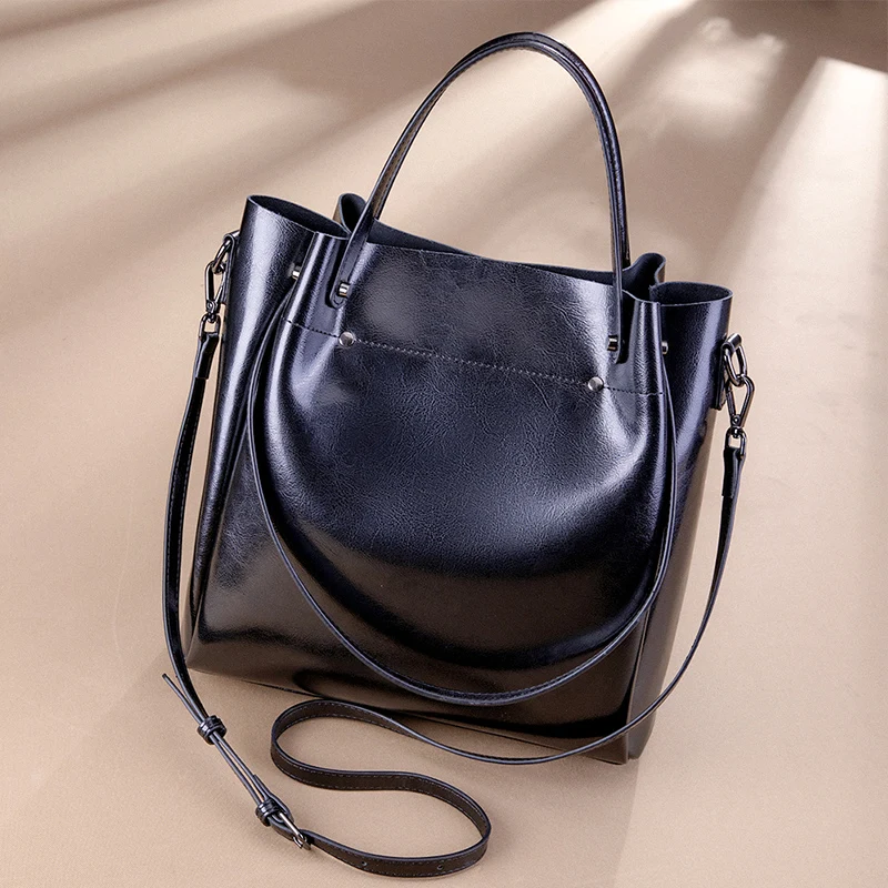 

Women's Cow Genuine Leather Handbags Ladies Single Shoulder Crossbody Handbag Female Retro Cowhide Large Capacity Bags for Girls