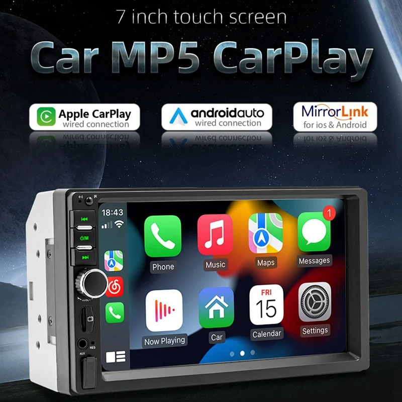 DYJ-zpCar Радио 7-дюймовый HD сенсорный экран Авторадио CarPlay Android Auto Bluetooth Стерео Мультимедийный плеер FM Power Aux