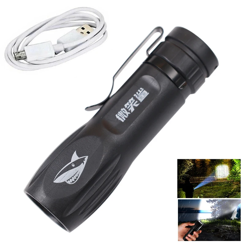 LED Flashlight  Mini USB Rechargeable Flashlight with Holder Portable Waterproof Flashlight Outdoor Camping Travel Lighting Tool