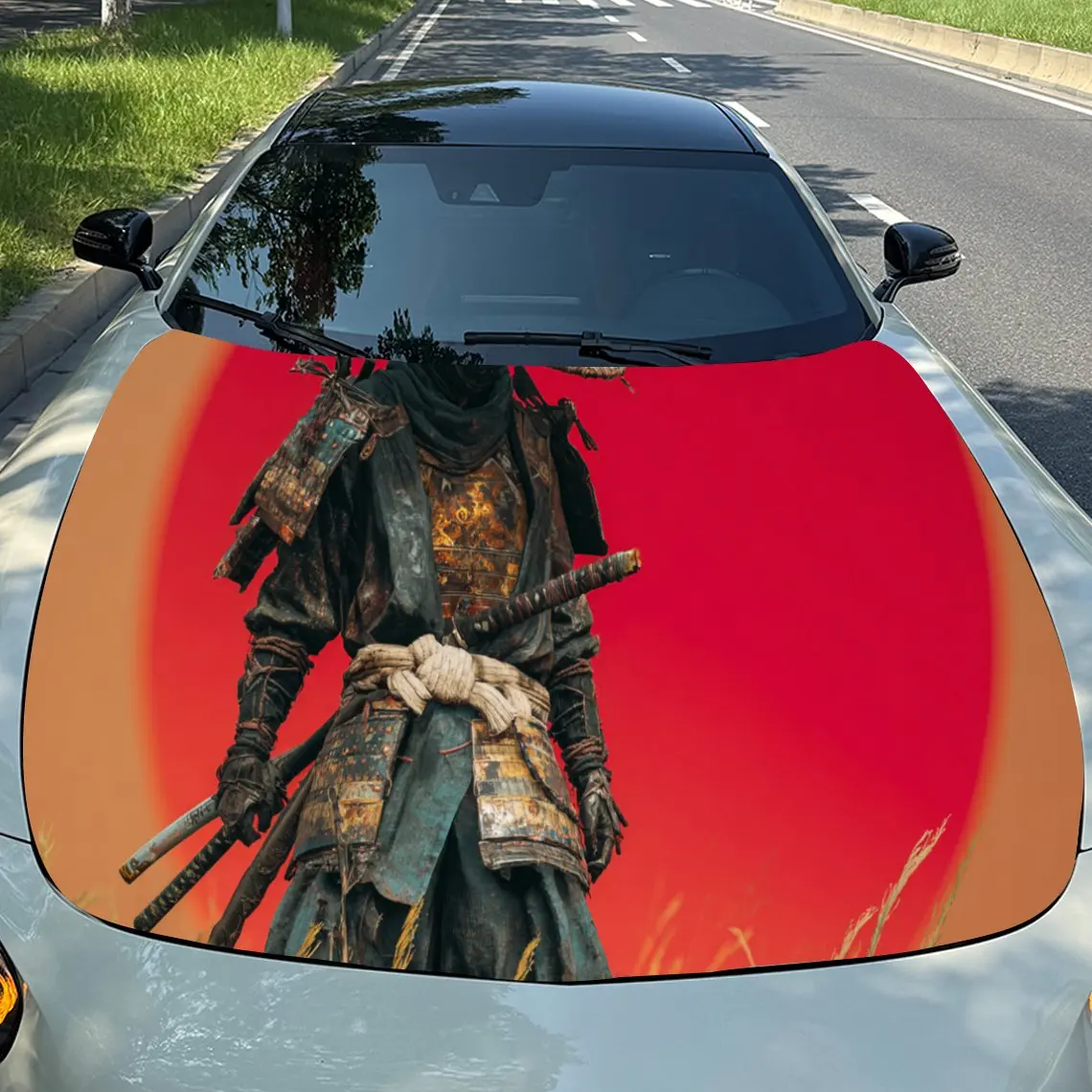 

Креативная виниловая наклейка на капот автомобиля из ПВХ с силуэтом самурая, самоклеящаяся водонепроницаемая наклейка на капот автомобиля, украшение автомобиля Pro