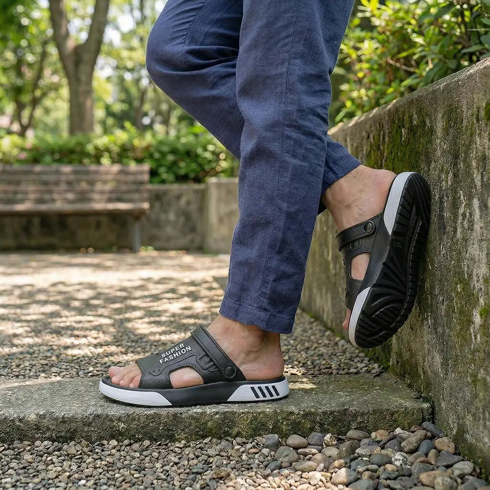 

Summer men's slippers are made of EVA material with anti slip hollow design breathable soft comfortable and of good quality