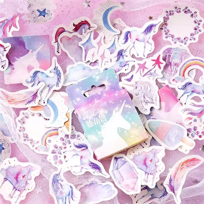 45Pcs Unicorn Box Stickers Album Scrapbook Decorative Stickers Gift Magazine DIY Decorative Stickers