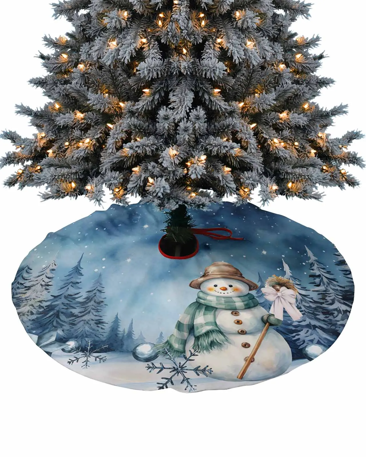 Starry Sky Forest Snow Scene Skirt Xmas Decorations for Home Supplies Round Christmas Tree  Skirts Base Cover