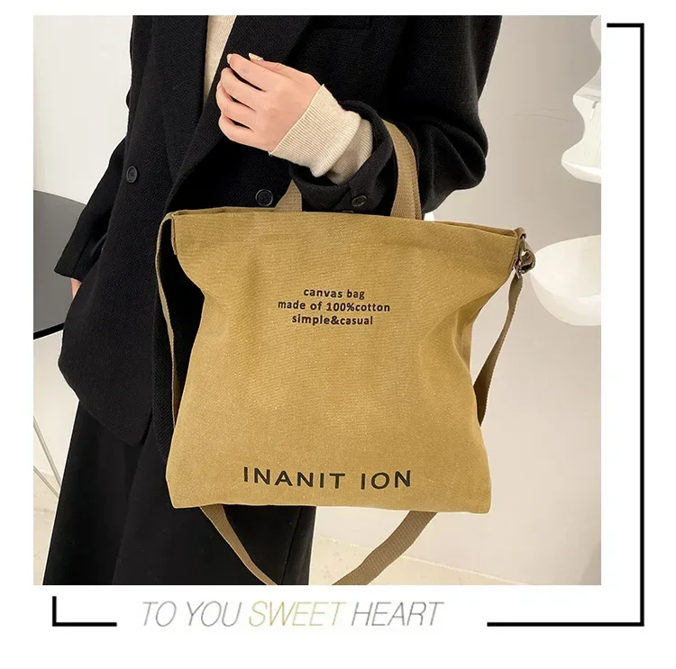 Japanische Minimalistische Canvas-Umhängetasche, Robuste Waschbare Handtasche mit Großer Kapazität, Schultertasche für Studenten & Tägliches Tragen – Detail 2