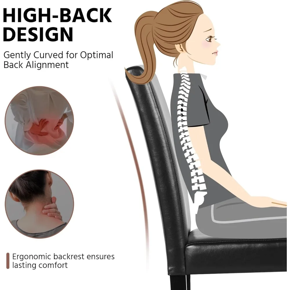 مجموعة كراسي تناول الطعام مكونة من 4 كراسي طعام منجدة من جلد البولي يوريثان مع أرجل خشبية صلبة للمطبخ/غرفة المعيشة/الراحة