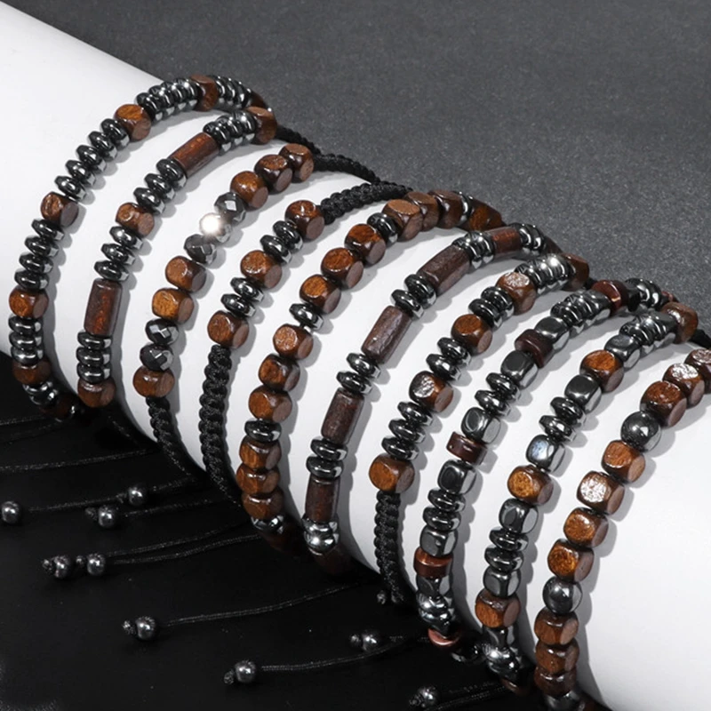 Fashion Boho Adjustable Jewelry Braiding Strap Bracelet Black Crystal Stone Beaded Bracelet For Women Men Accessory Jewelry