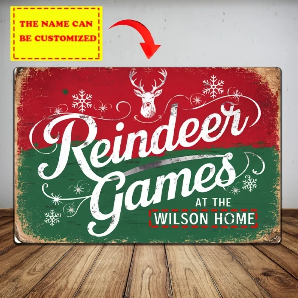 Custom Reindeer Christmas Metal Sign 8x12