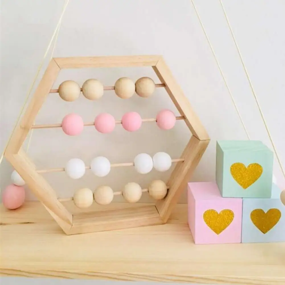 Wooden Abacus Interactive Hexagon Shape Multi-color Beads Preschool Learning Abacus Toy for Children