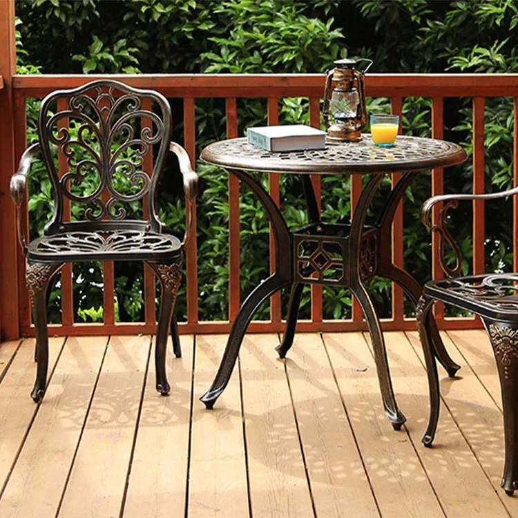 Outdoor Cast Aluminum Table and Chair Three-piece Balcony Garden Leisure Wrought Iron Aluminum Frame Table and Chair Combination