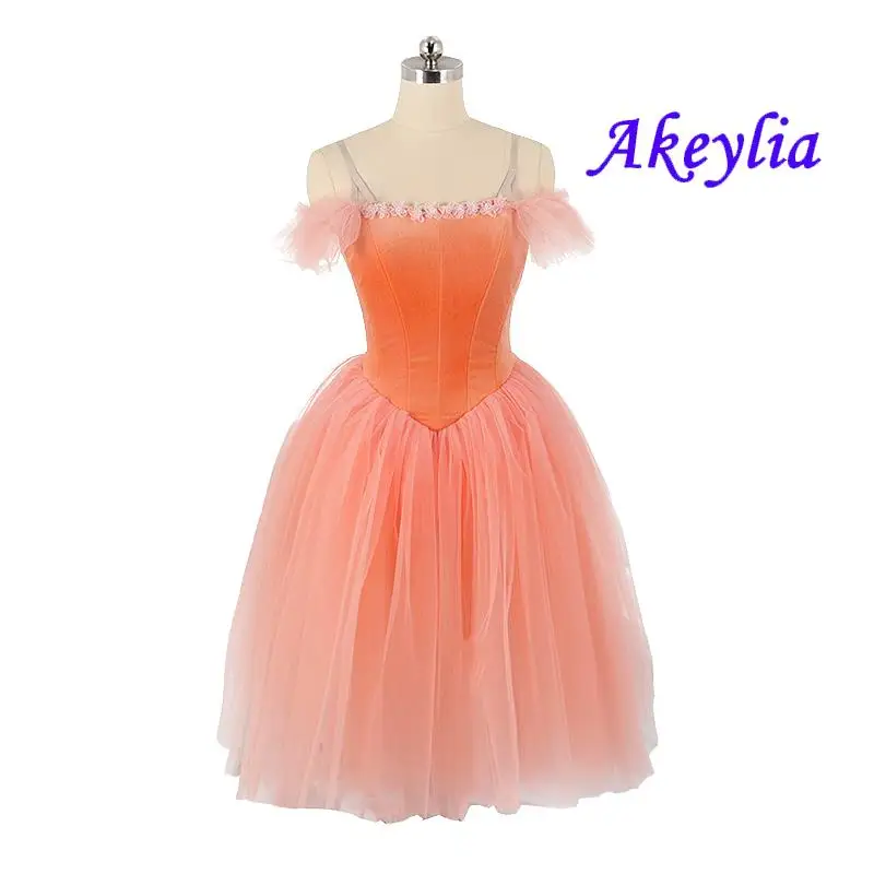 

Orange peach Romantic Ballet tutu Dress Yellow Fairy Dall adult Professional competition girl Ballet Long dress skirt JNBL147