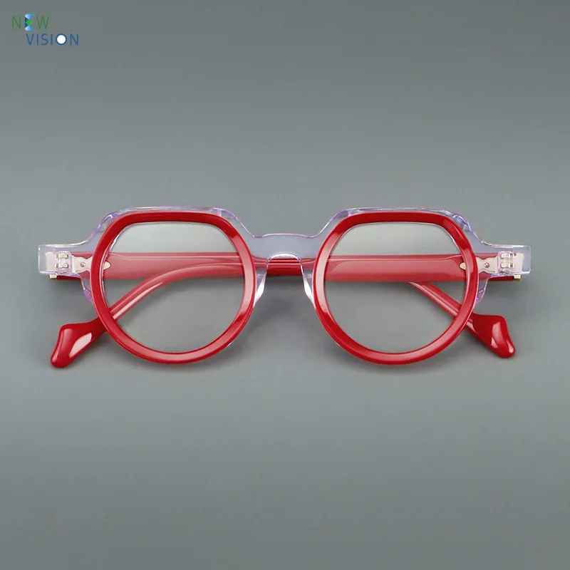

New Women's Acetate Red Eyeglass Frame 55012 High-quality Men's Retro Optical Myopia and Presbyopia Anti Blue Light Glasses