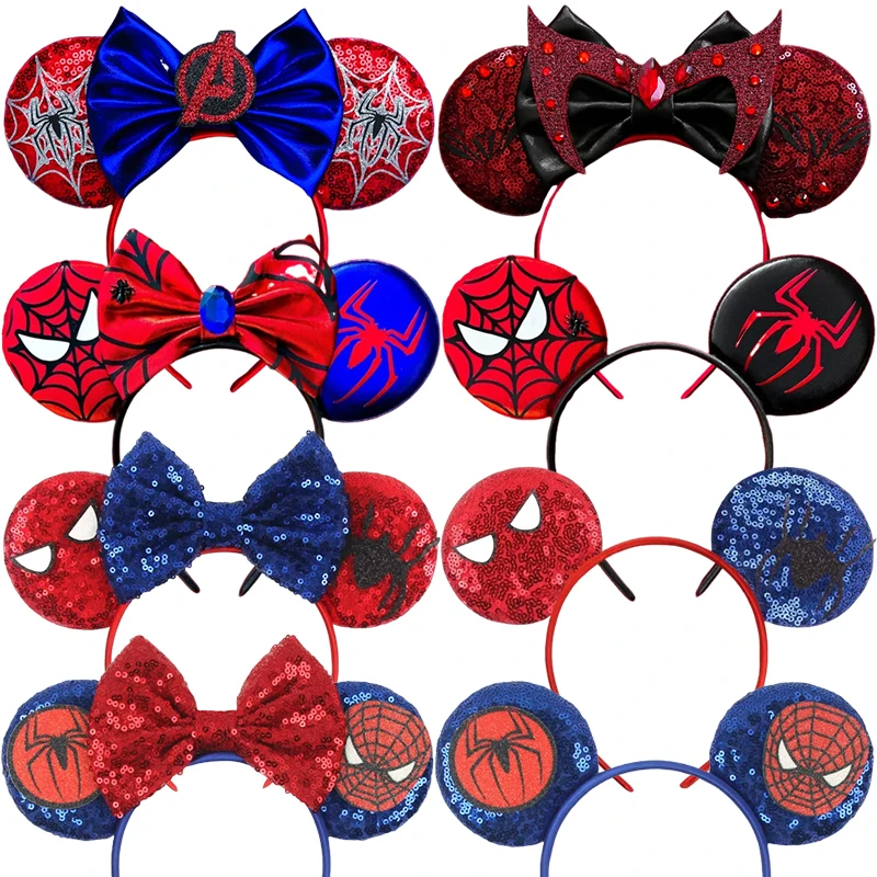 Disney Mickey Mouse Ears Hairbands Marvel Spiderman Headbands for Women Bows Hair Accessories Girls Party Headwear Kid Baby Gift